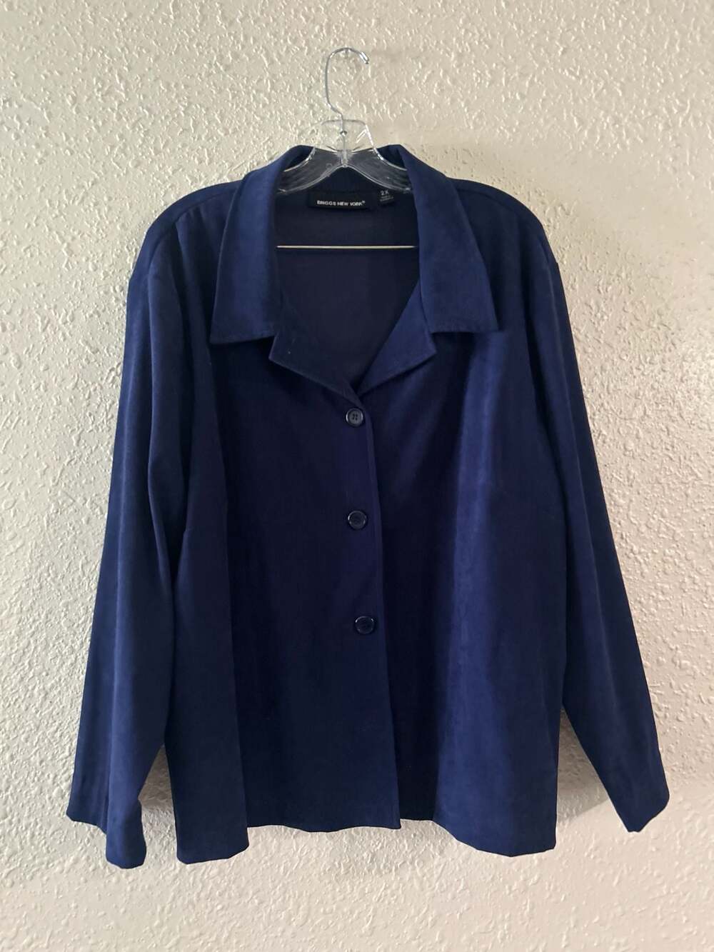 Briggs New York Navy Faux Suede Button Front Jacket Size 2X